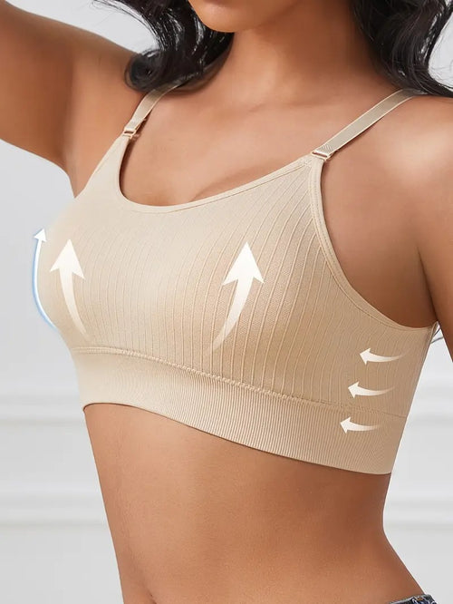 1pc Women's Comfortable Gathering Striped No Steel Ring Beauty Bra