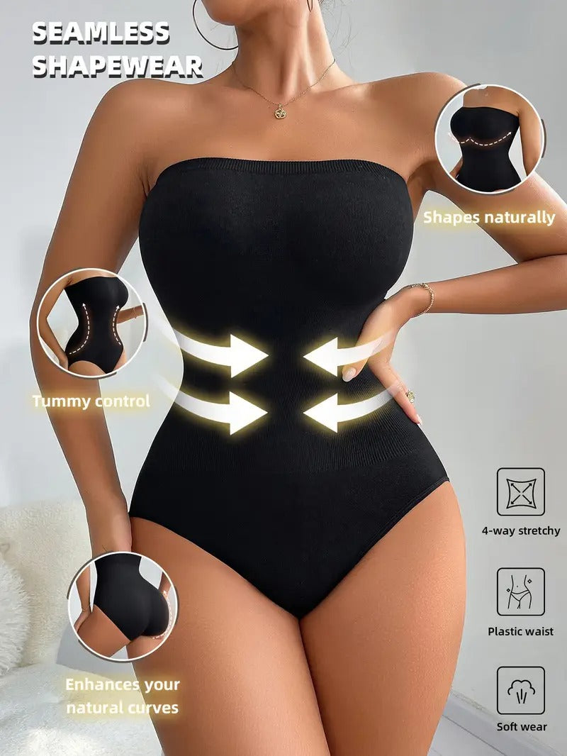 High Support Seamless Underwear for Casual Attire, Elegant Solid Color, Tummy Control Shapewear