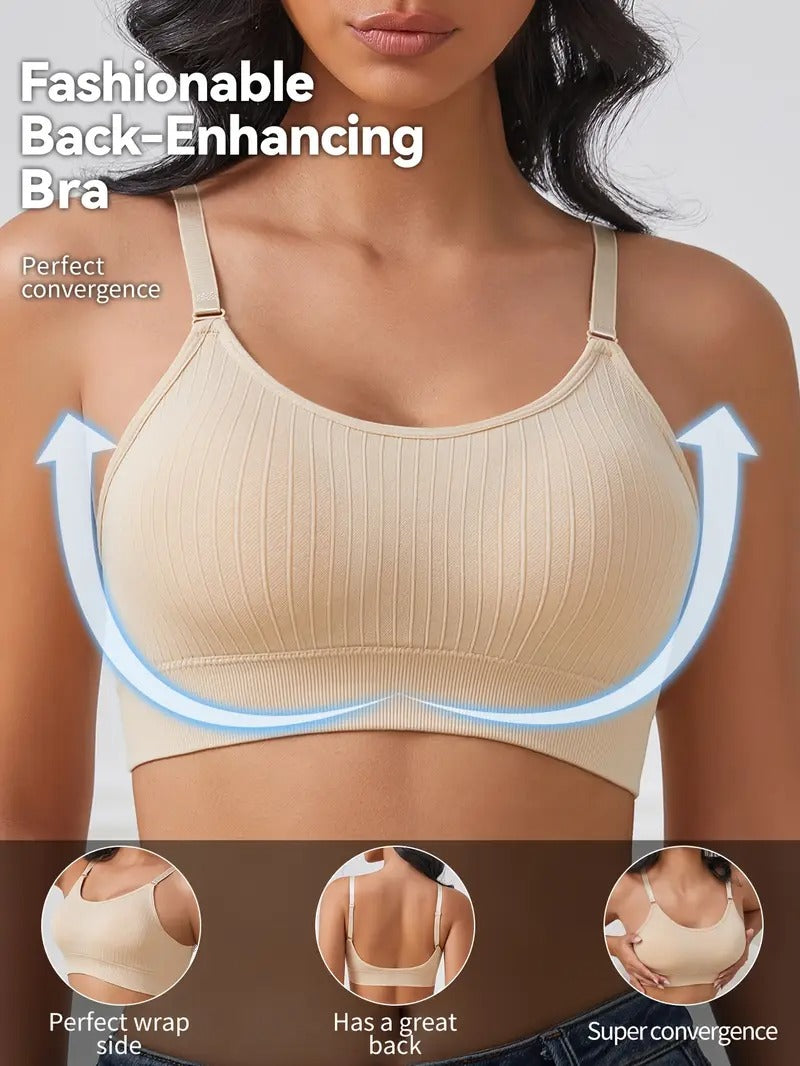1pc Women's Comfortable Gathering Striped No Steel Ring Beauty Bra