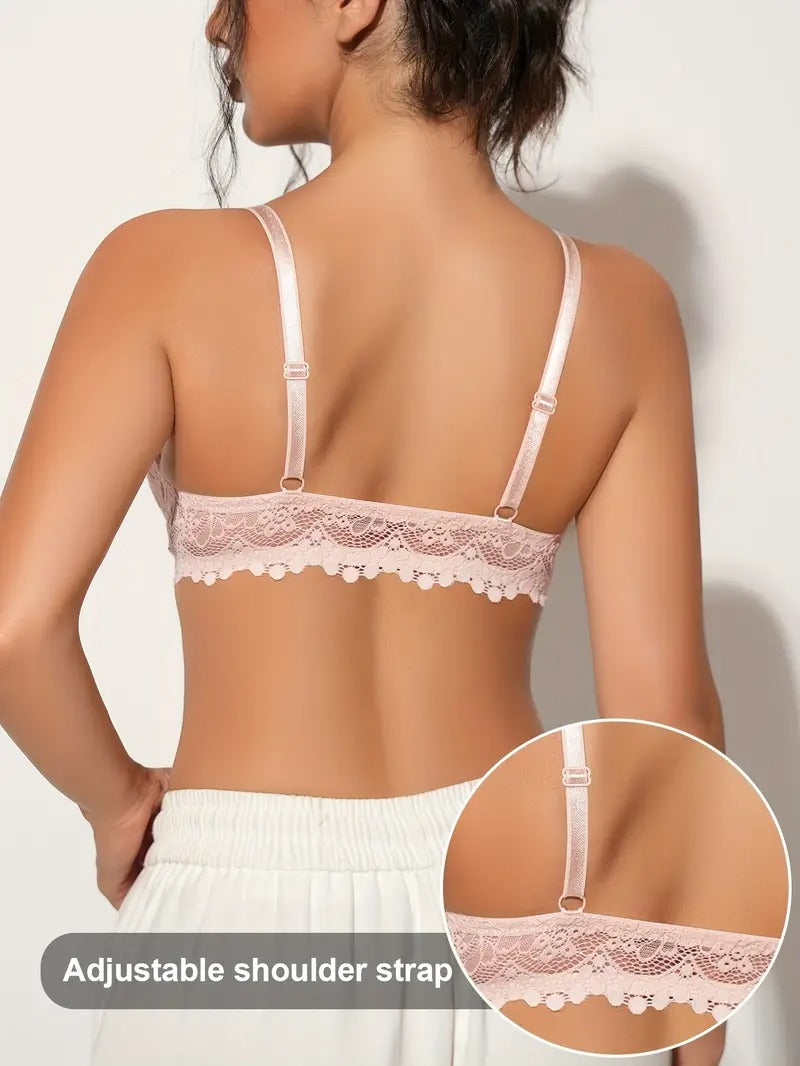 Lace Front Closure Bra for Women - Breathable Thin Cup Push-Up Bra with Non-Removable Pads