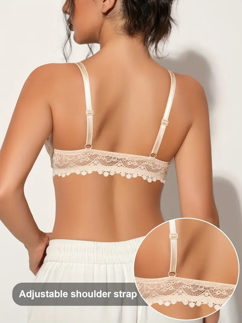 Lace Front Closure Bra for Women - Breathable Thin Cup Push-Up Bra with Non-Removable Pads