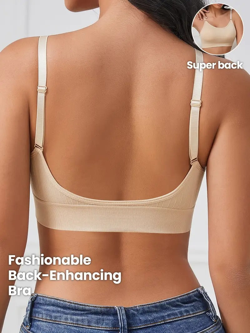1pc Women's Comfortable Gathering Striped No Steel Ring Beauty Bra