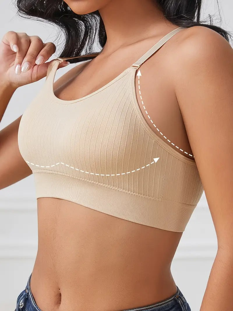 1pc Women's Comfortable Gathering Striped No Steel Ring Beauty Bra