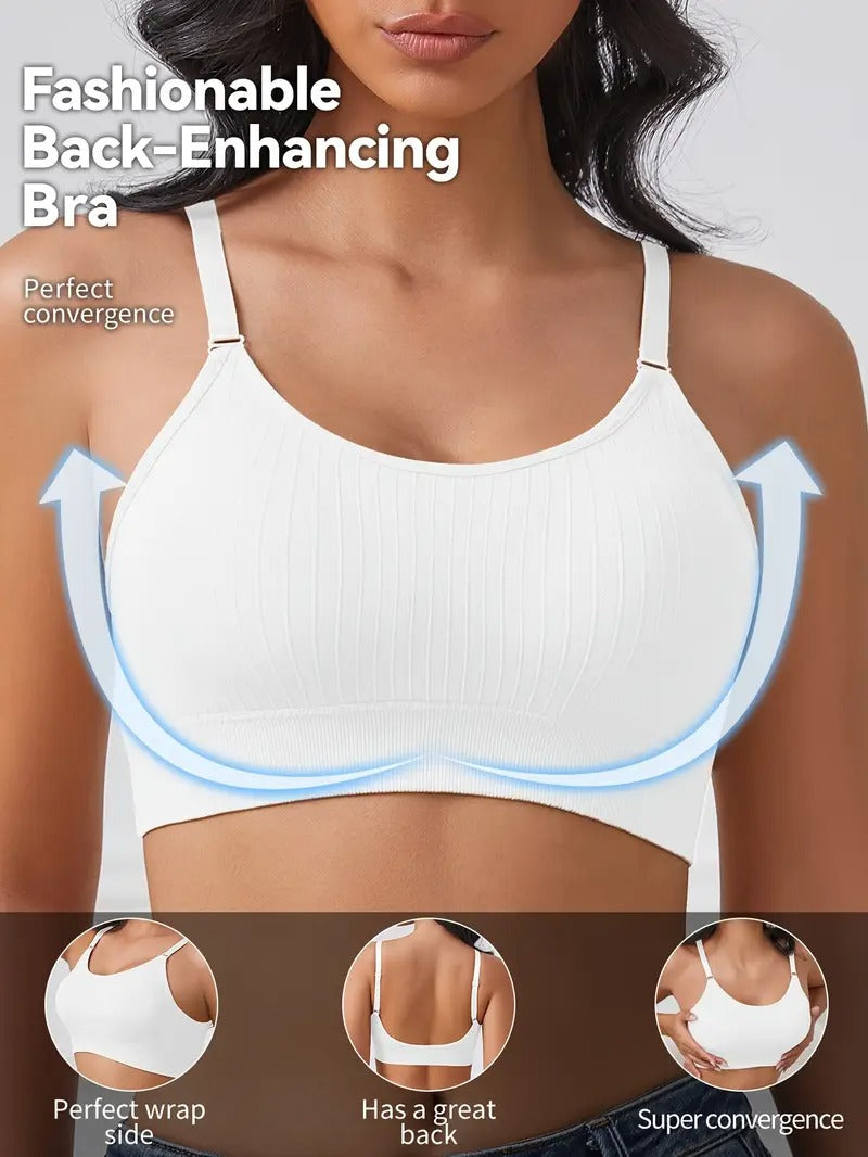 1pc Women's Comfortable Gathering Striped No Steel Ring Beauty Bra