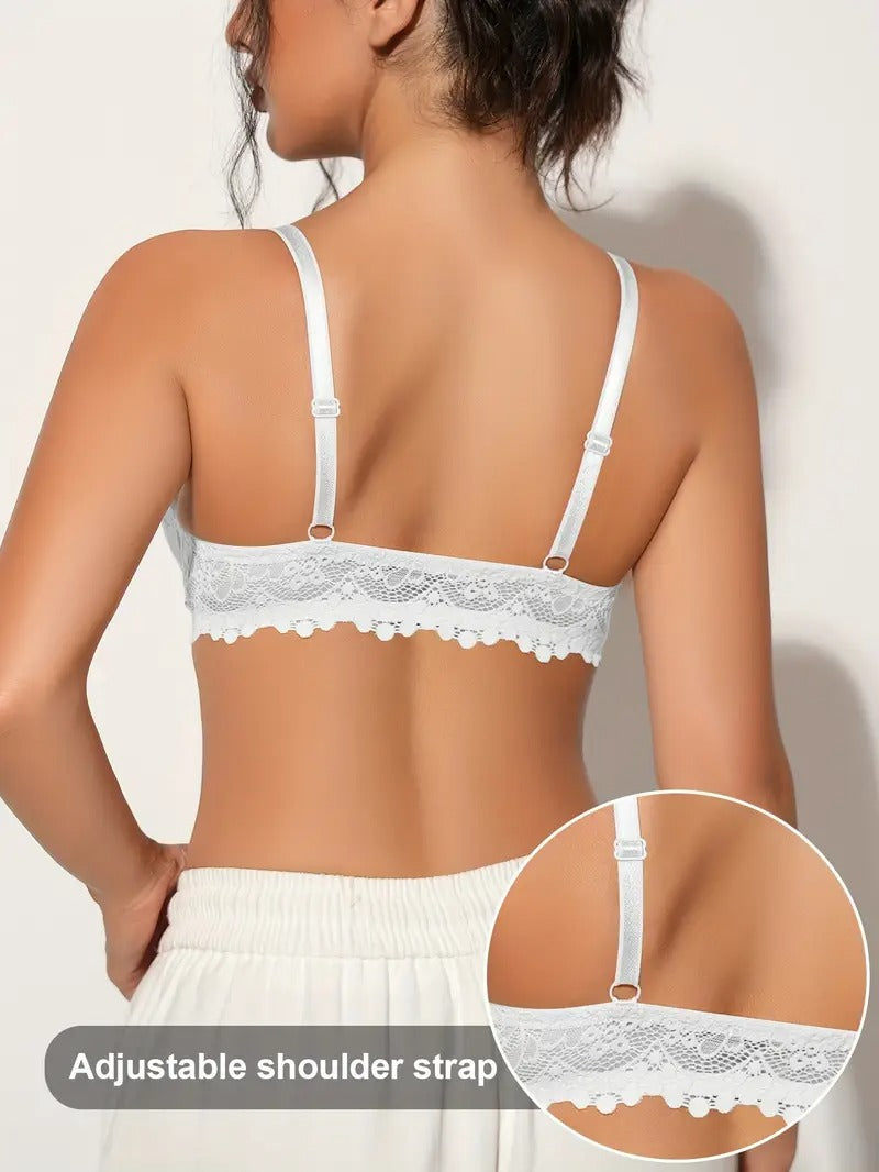 Lace Front Closure Bra for Women - Breathable Thin Cup Push-Up Bra with Non-Removable Pads