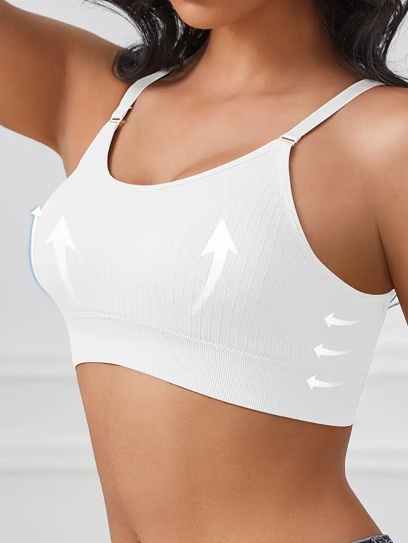 1pc Women's Comfortable Gathering Striped No Steel Ring Beauty Bra