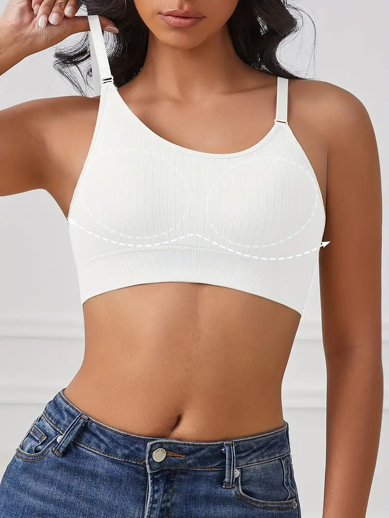 1pc Women's Comfortable Gathering Striped No Steel Ring Beauty Bra