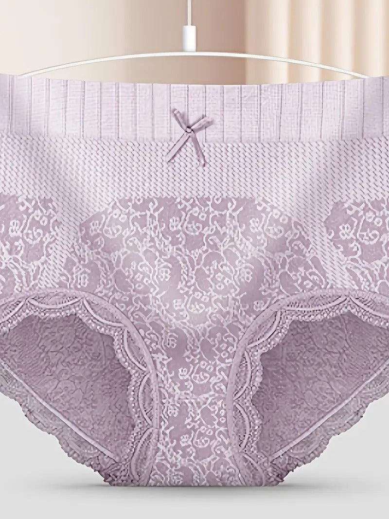 3-Pack Glam Style Floral Print Bikinis, Contrast Lace Detail, Knit Fabric, Polyester