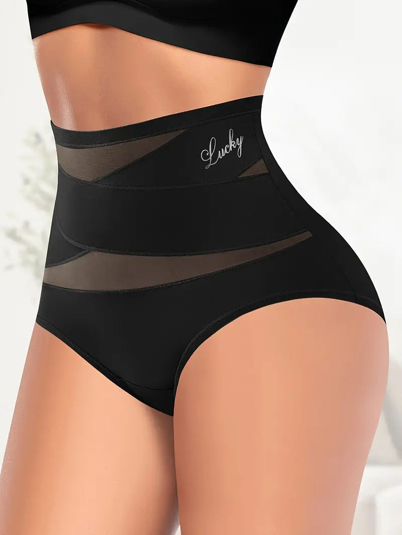 1pc High Waist Label Print Briefs, Soft Comfy Breathable Stretchy Intimates Panties