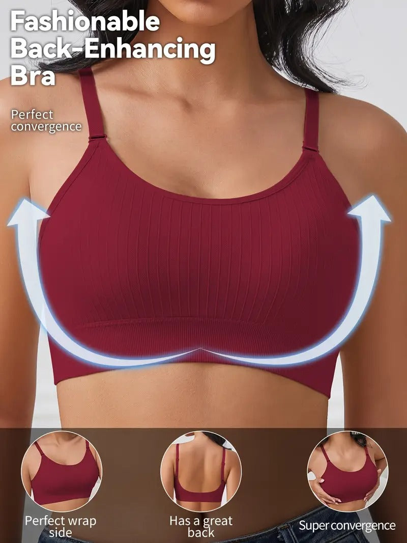 1pc Women's Comfortable Gathering Striped No Steel Ring Beauty Bra
