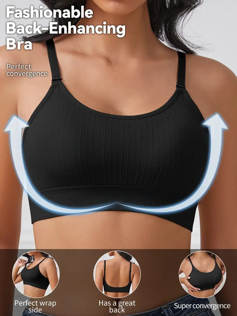 1pc Women's Comfortable Gathering Striped No Steel Ring Beauty Bra