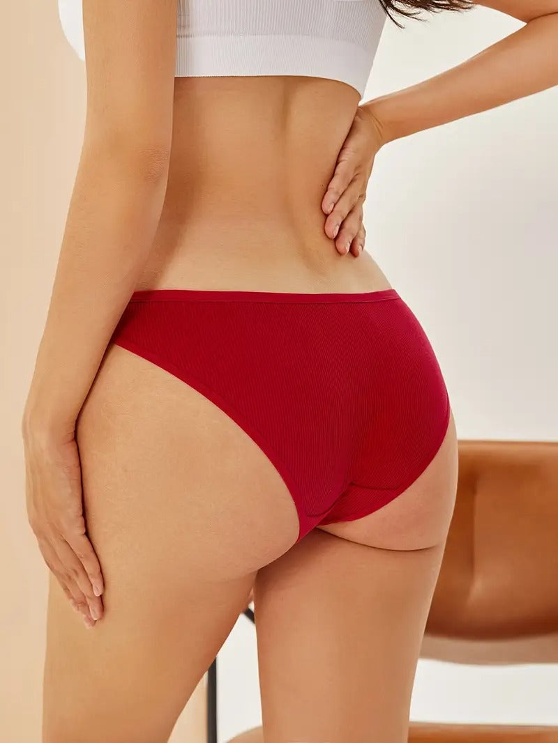 5pcs Women's Solid Color Buckle Cross Strap Hollow-Out Triangle Panties