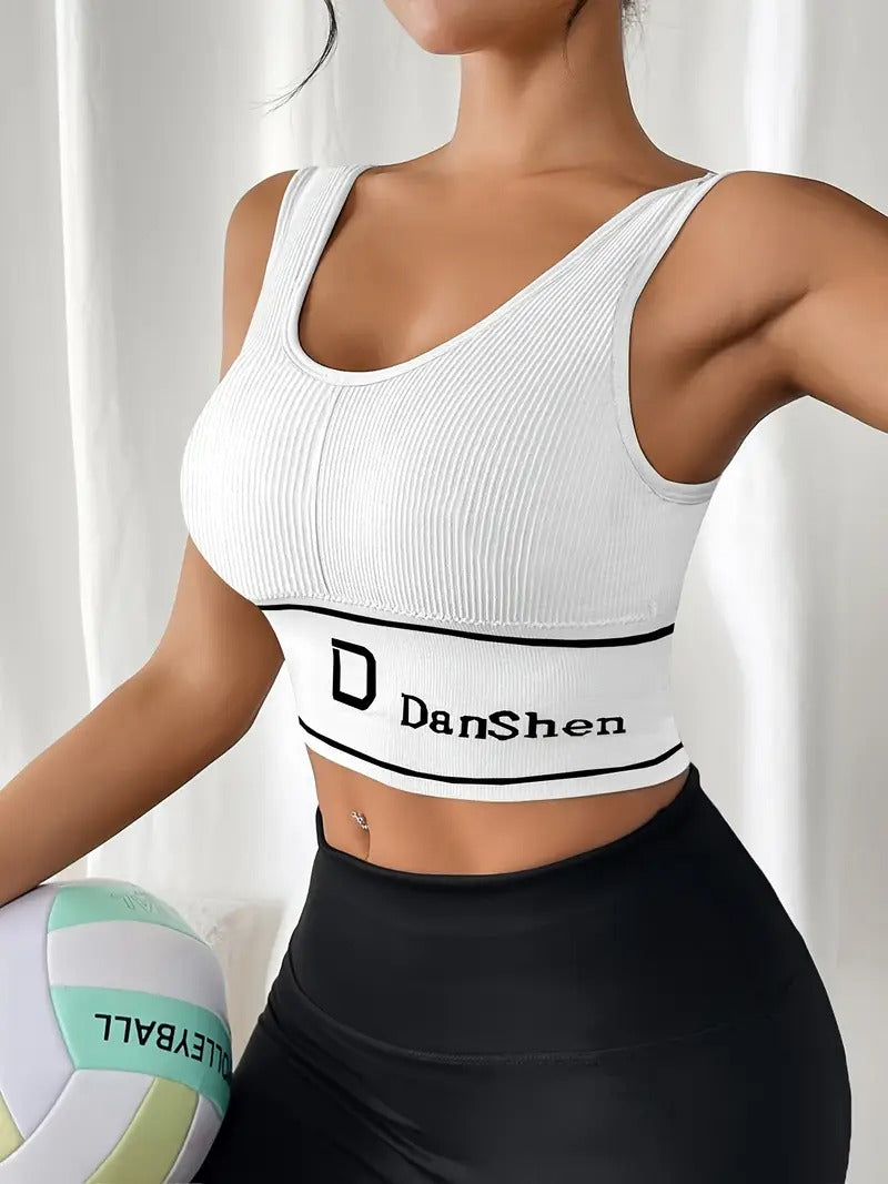 High-Support Sports Bra with Removable Pads - Wireless, Stretchy Nylon Blend, Ribbed Texture